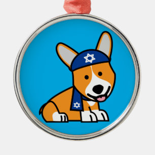 Ornement Métallique Chiot juif heureux de chien de Corgis de corgi de