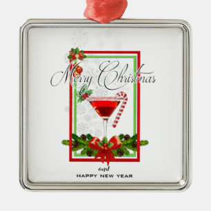 Ornement Métallique Cocktail de Noël Aquarelle Art