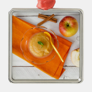 Ornement Métallique Compote de pommes à la cannelle et cuillère en ora