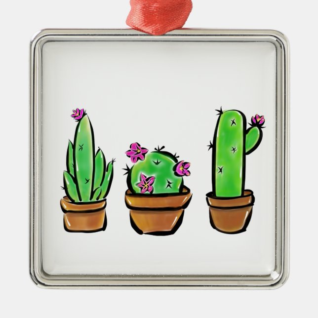 Ornement Métallique Cute Cactus cactus rose fleurs cactus succulents (Devant)