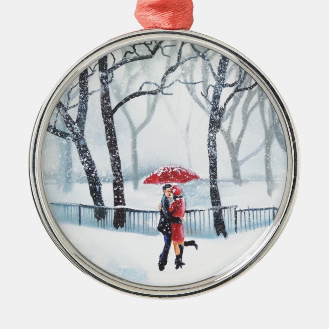 Ornement Métallique Danse romantique de couples dans le parapluie de (Devant)