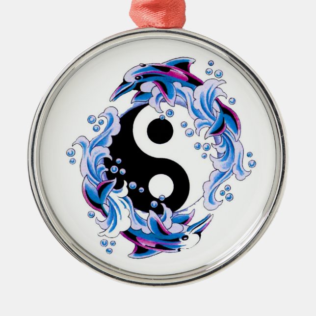 Ornement Métallique Dauphins frais de Yin Yang de symbole de tatouage (Devant)