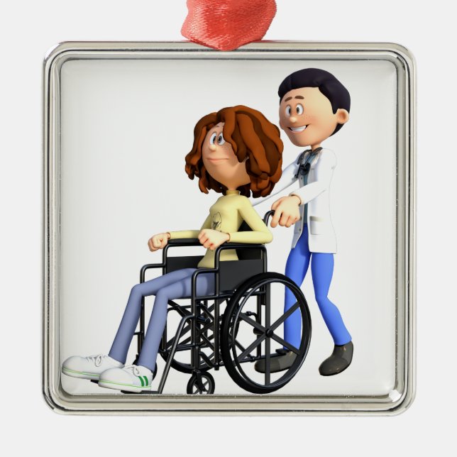 Ornement Métallique Docteur Wheeling Patient In Wheelchair de bande (Devant)
