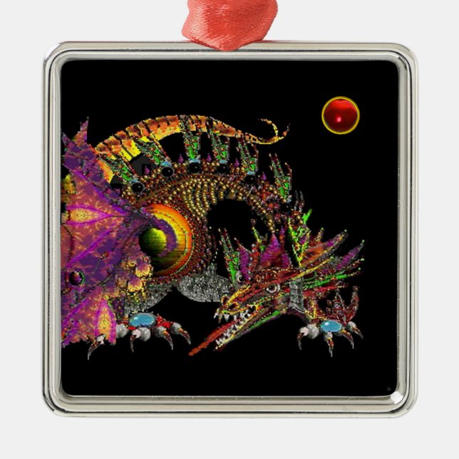 ORNEMENT MÉTALLIQUE DRAGO / DRAGON D'OR IMAGINAIRE EN PURPLE ET NOIR (Devant)