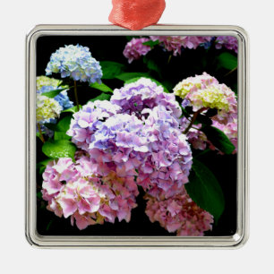 Ornement Métallique Elégant jardin rose violet bleu hydrangée fleurie