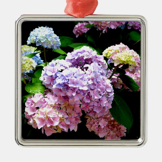 Ornement Métallique Elégant jardin rose violet bleu hydrangée fleurie (Devant)