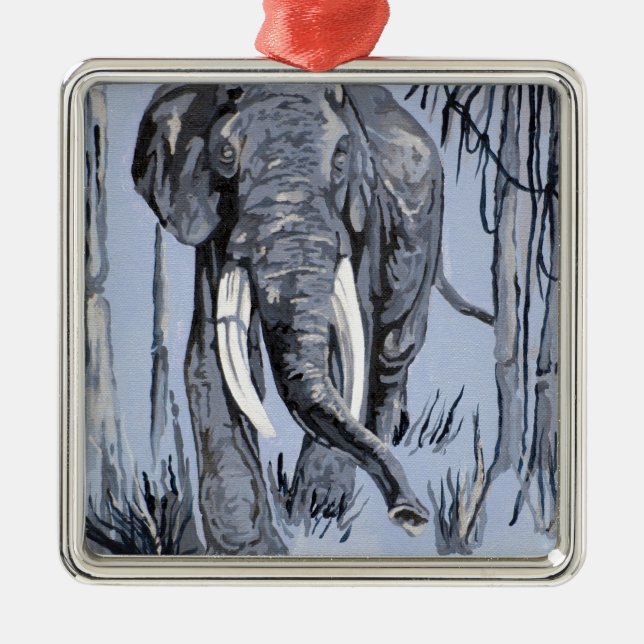 Ornement Métallique Eléphant Se Promenant Dans La Savane Boisée En Ble (Devant)