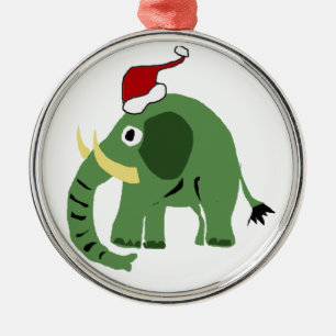 Ornement Métallique Éléphant vert drôle de Noël dans le casquette de