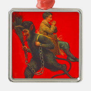Ornement Métallique Enlèvement du garçon priant par le Krampus rouge
