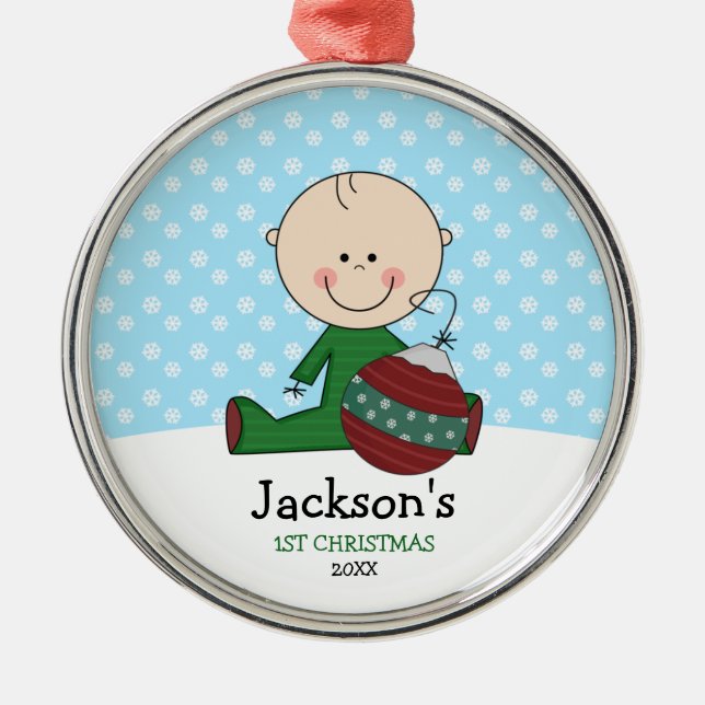 Ornement Métallique Ęr Noël de bébé mignon personnalisé (Devant)