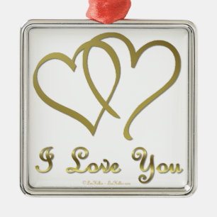 Ornement Métallique Eventré Gold Hearts i Love You