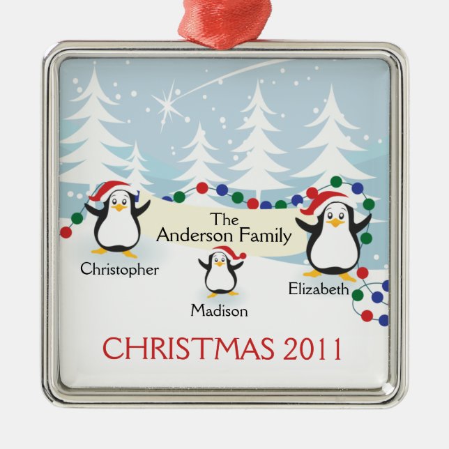 Ornement Métallique Famille mignonne de pingouins d'ornement de Noël 3 (Devant)