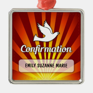 Ornement Métallique Félicitations Dove de Confirmation avec Or, Rouge