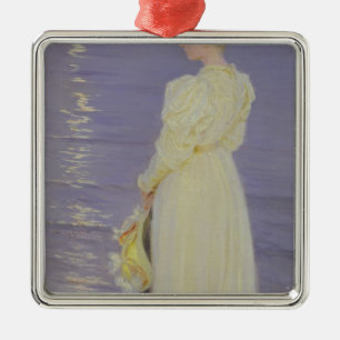 Ornement Métallique Femme dans le blanc sur une plage, 1893