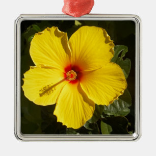 Ornement Métallique Fleur d'Hibiscus jaune