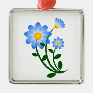 Ornement Métallique Fleurs bleues