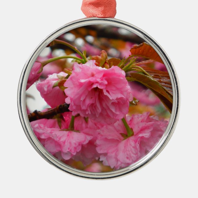 Ornement Métallique Fleurs de fleurs de cerisier rose chaud (Devant)