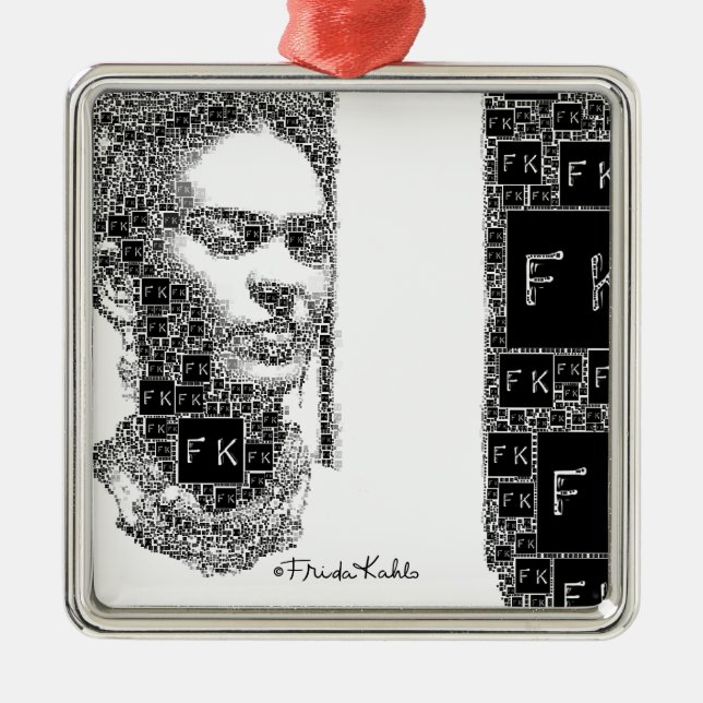 Ornement Métallique Frida Kahlo Portrait noir et blanc (Devant)