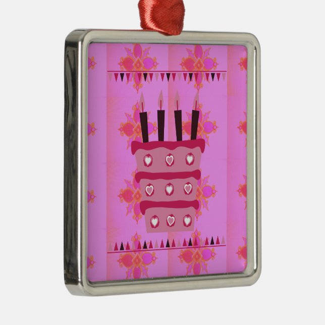 Ornement Métallique Gâteau d'anniversaire floral pour elle / Filles Ar (Droite)
