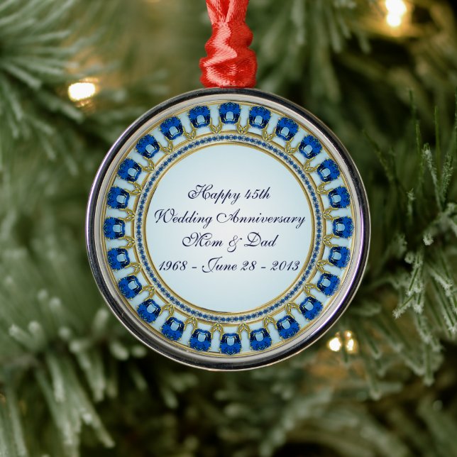 Ornement Métallique Gold Sapphire Bleu 45e anniversaire Mariage (Arbre)