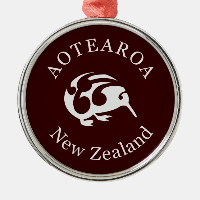 Ornement Métallique Grey Kiwi avec Koru, Aotearoa, Nouvelle-Zélande (Devant)