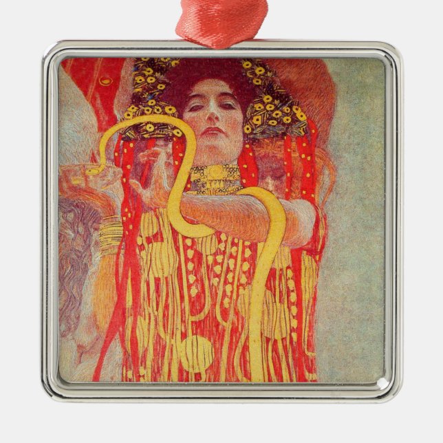 Ornement Métallique Gustav Klimt Red Woman Gold Snake Peinture (Devant)