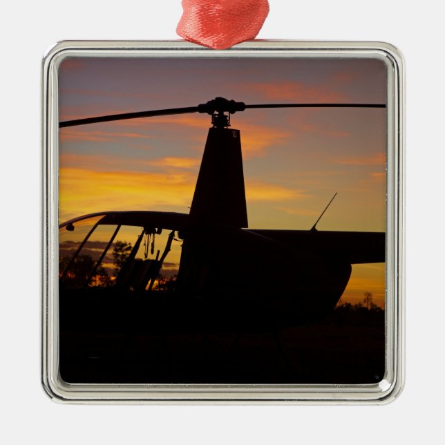 Ornement Métallique hélicoptère Robinson R44 au coucher du soleil (Devant)