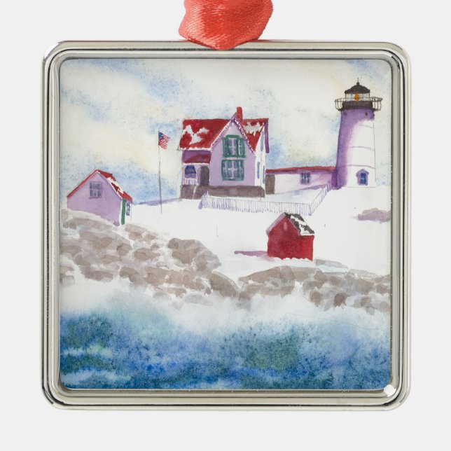 Ornement Métallique hiver à Nubble Lghthouse dans le Maine (Devant)