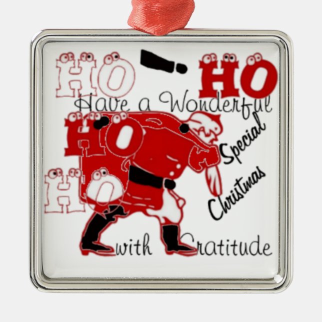 Ornement Métallique HO HO J'ai un merveilleux Noël avec gratitude (Devant)