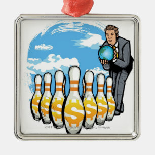 Ornement Métallique Homme d'affaires roulant un globe vers des