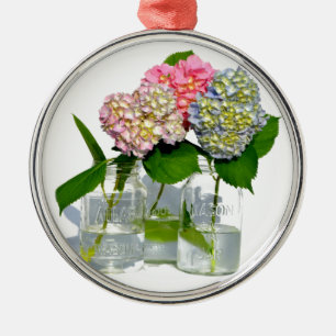 Ornement Métallique Hortensias et pot Mason