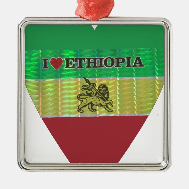 Ornement Métallique I Love Heart Ethiopie : Drapeau Art Motif (Devant)