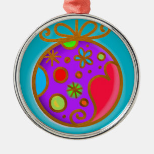 Ornement Métallique Joyeux Noël Bauble couleur violet rouge