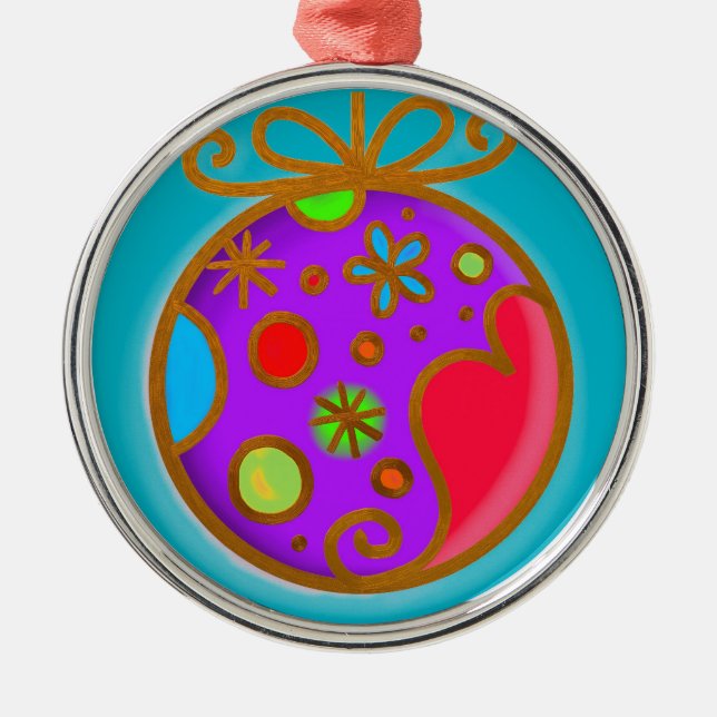 Ornement Métallique Joyeux Noël Bauble couleur violet rouge (Devant)
