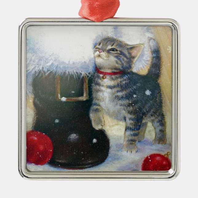 Ornement Métallique Kitten à Père Noël Boot (Devant)