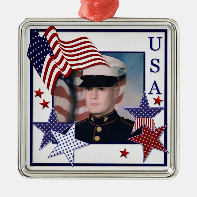 Ornement Métallique KRW Custom Photo Patriotic USA Flag Orament (Devant)