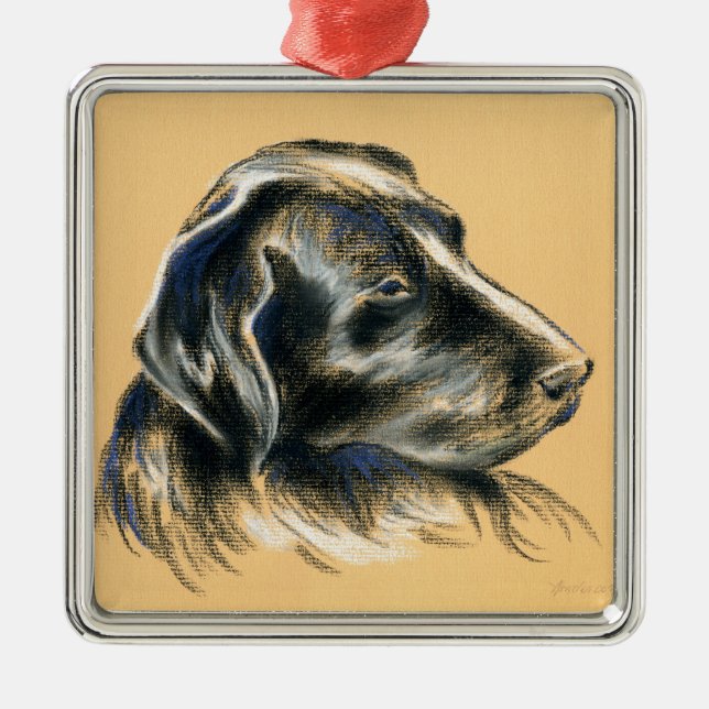 Ornement Métallique Labrador Retriever - Dessin de pastel de chien noi (Devant)