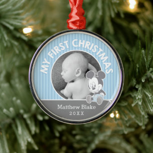 Ornement Métallique Le premier Noël de Mickey Baby Ajoutez votre nom