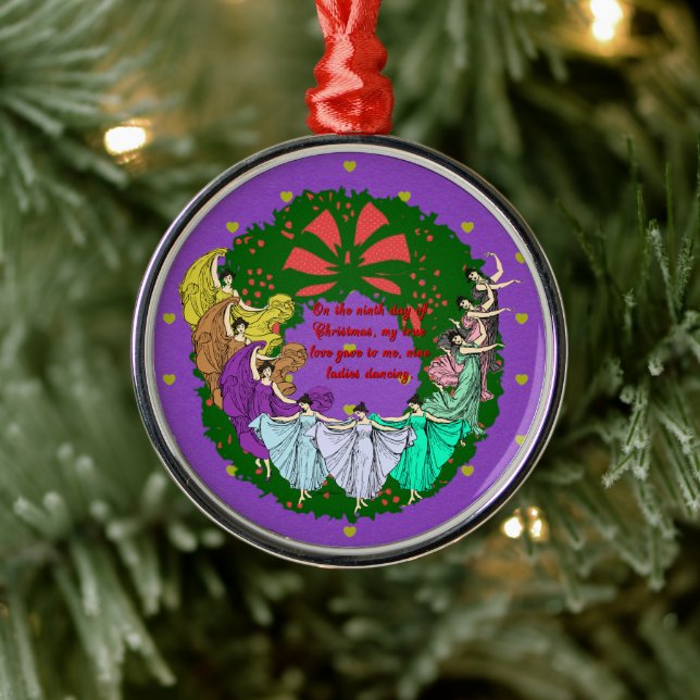 Ornement Métallique Les Douze Jours de Noël Collection : Neuf Jour (Arbre)