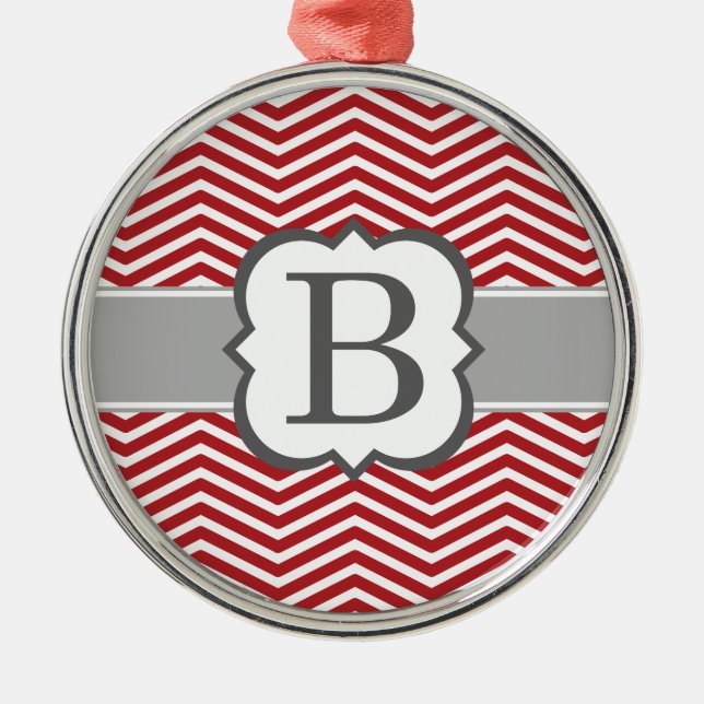 Ornement Métallique Lettre blanche rouge B Chevron de monogramme (Devant)