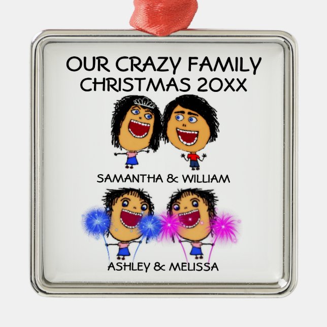 Ornement Métallique Love My Two Daughters Cartoon Christmas Ornament (Devant)