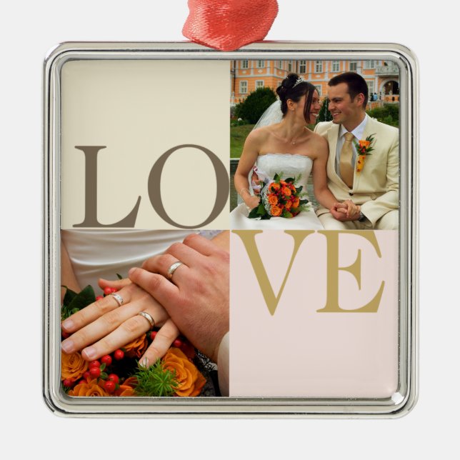 Ornement Métallique LOVE personnalisé photo mariage anniversaire (Devant)