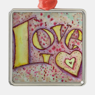 Ornement Métallique Love Word Inspirational Art Peinture Ornament