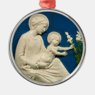 ORNEMENT MÉTALLIQUE MADONNA AVEC MENSONGE BLANC ET ENFANT