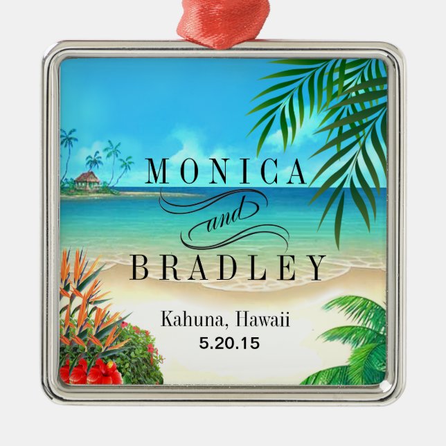 Ornement Métallique Mariage tropical de destination de plage exotique (Devant)