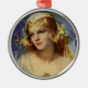 Ornement Métallique Mariée vintage tenant une Bible, mariage religieux