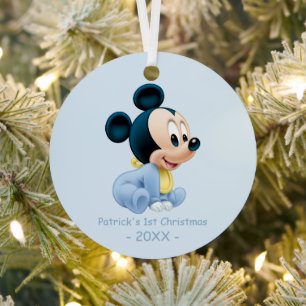 Ornement Métallique Mickey Baby : son premier Noël en bleu Ajoutez v