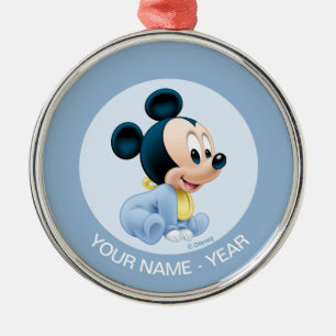 Ornement Métallique Mickey Baby : son premier Noël en bleu Ajoutez v