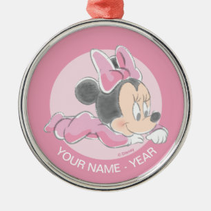 Ornement Métallique Minnie Baby son premier Noël Rose Ajoutez votre