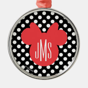 Ornement Métallique Minnie   Monogramme noir et blanc à points polka